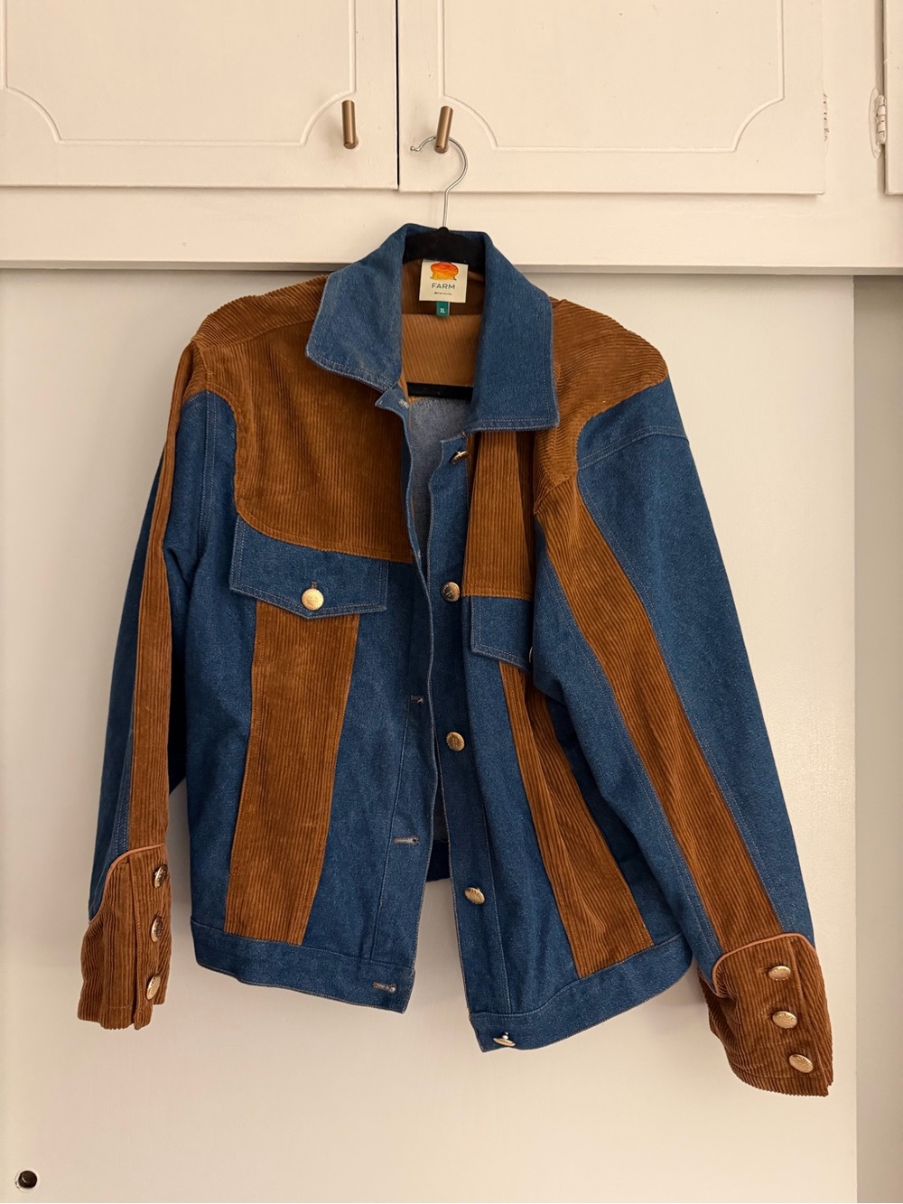 Farm Rio Two-Tone Corduroy Jacket - Blue & Brown